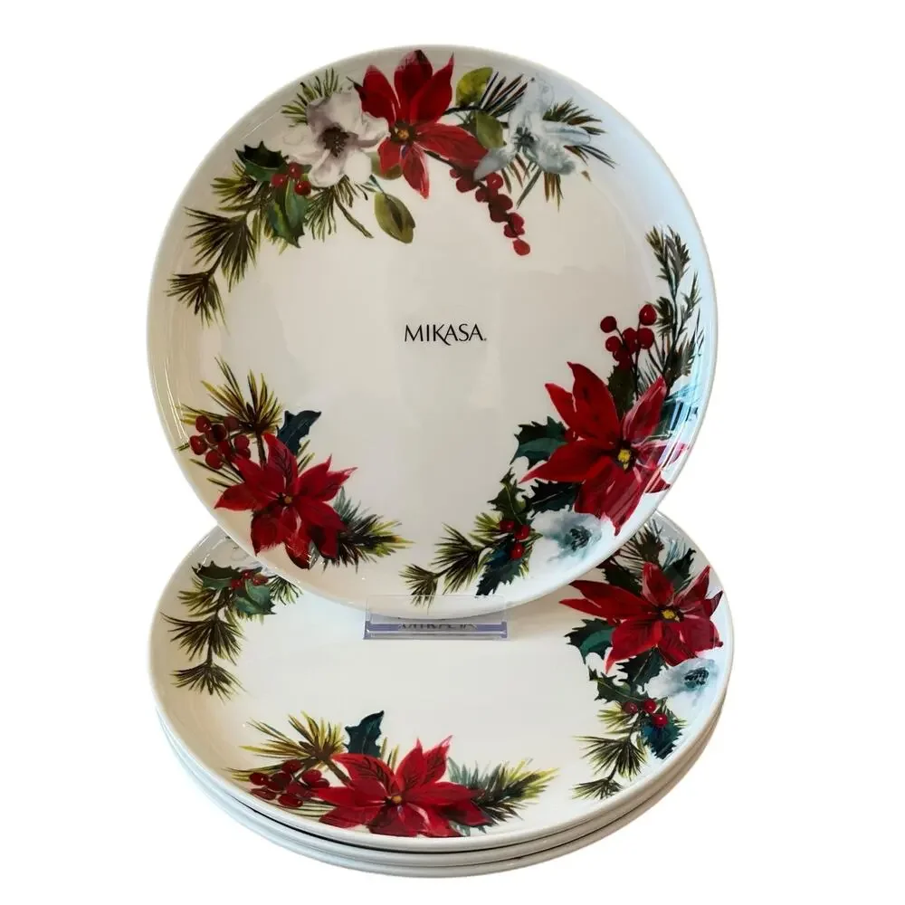 Mikasa Christmas HOPE JOY Fine China 9.25in Holiday Salad Plates Set of 4 New